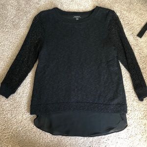 Lucky Brand black chiffon crochet sleeve sweater